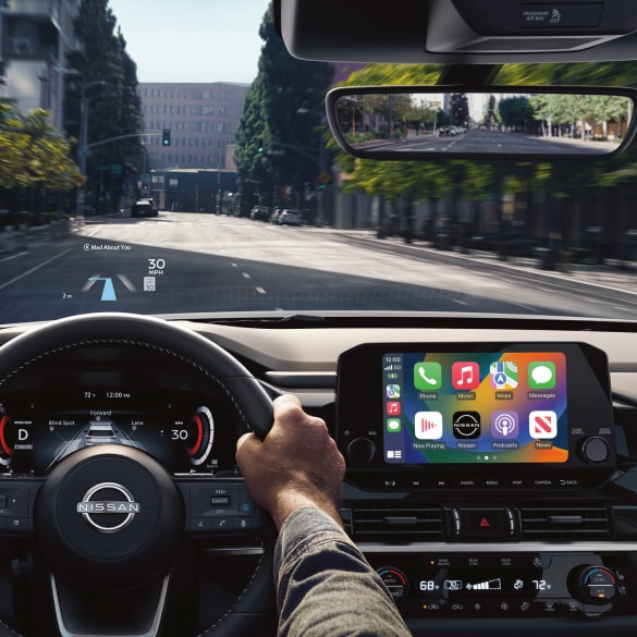 Nissan interior showing Apple CarPlay connectivity